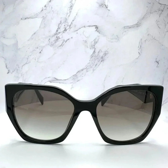 PRADA Sunglasses Symbole Gold Logo Black Authentic Square Cat Eye Oversized - Picture 3 of 16